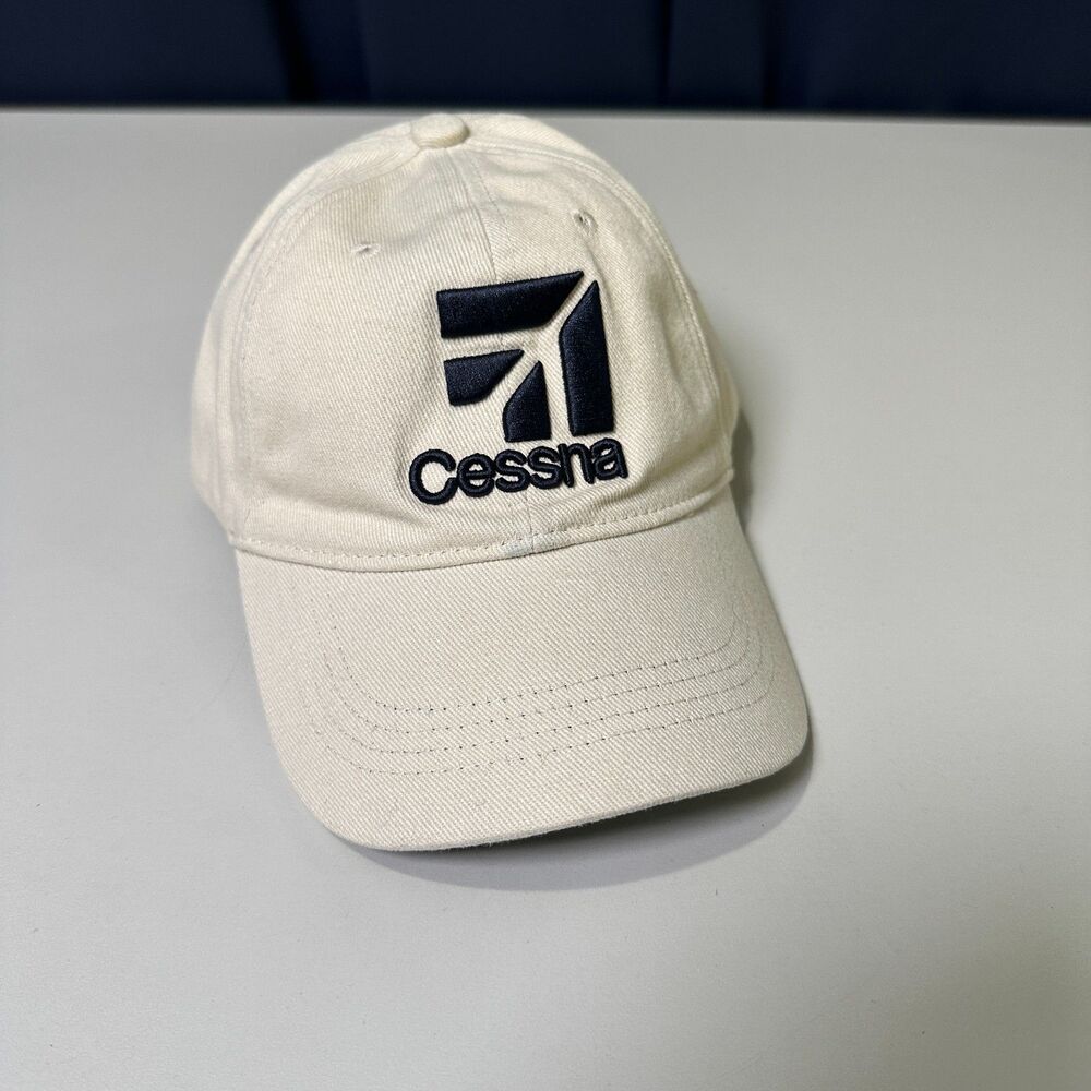 RED CANOE Cessna 3D Logo Cap - Cream - Hat - USA Flag Patch Aircraft Logo